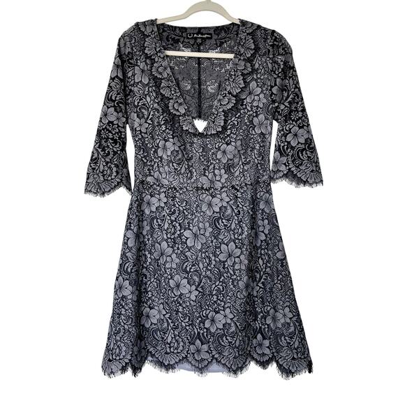 For Love and Lemons Theodora Black Lace Mini Dress Sz Large Floral Ruffle Party - Picture 2 of 16